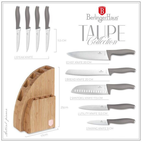 Sada nožů se stojanem BAMBOO 10 ks Taupe Collection