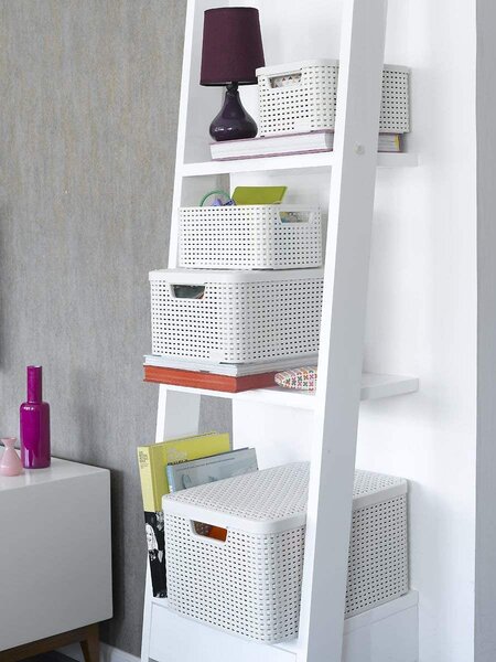 Úložný box, ratanový košík, STYLE2 Curver s víkem, krémový (39x29x20 - 18l)