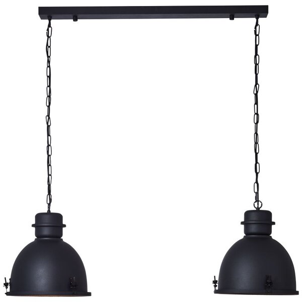 Brilliant HK19242S76 KIKI - Industriální dvouramenný závěsný lustr v černé barvě, 2 x E27, 113cm (Závěsné černé svítidlo v industriálním retro stylu)
