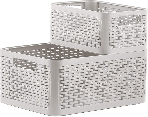 Úložný box, ratanový košík, STYLE2 Curver s víkem, krémový (39x29x20 - 18l)