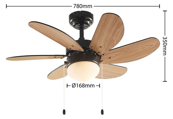 Lindby Stropní ventilátor Minja, černý, tichý, 78 cm, E14, Černá, Obývací pokoj / jídelna, kov, Moderní