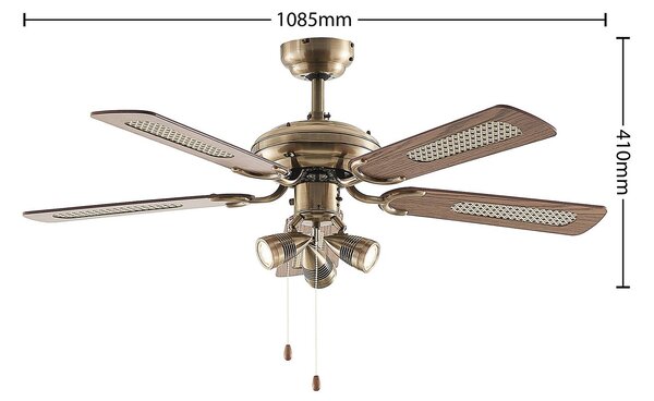 Lindby Stropní ventilátor s osvětlením Anariki, tichý, mosazný, Mosaz / zlato, Obývací pokoj / jídelna, kov, Venkovský / rustikální