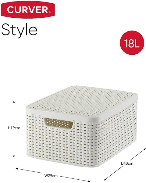 Úložný box, ratanový košík, STYLE2 Curver s víkem, krémový (39x29x20 - 18l)