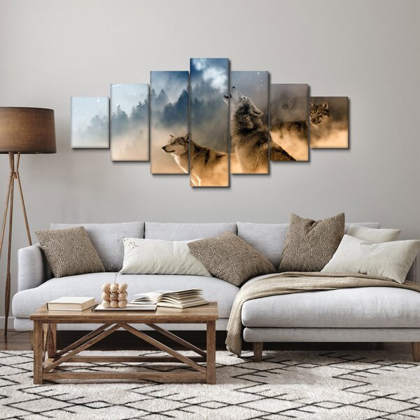 Obraz - vlci vyjící na měsíc (210x100 cm)