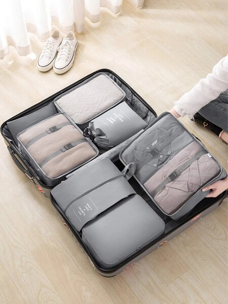 ECarla Sada 7 cestovních organizérů, sbalte si kufr přehledně, TRAVEL, šedý