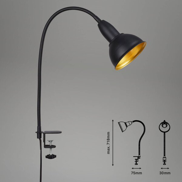 Briloner Světlo se svorkou Hygge Comfort light Retro, černá, Černá, Obývací pokoj / jídelna, kov, Vintage