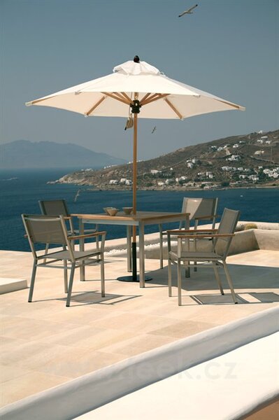 Barlow Tyrie Nerezové stohovatelné jídelní křeslo Equinox, Barlow Tyrie, 60x61x85 cm, rám nerez, područky teak, výplet textilen barva charcoal