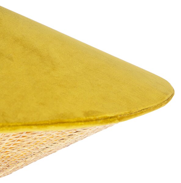 Rustikální závěsné svítidlo žlutý samet s ratanem 60 cm - Frills Can