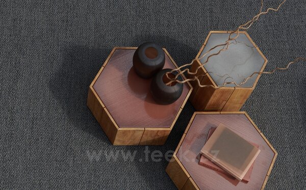 Tribu Odkládací stolek Hexagon, Tribu, 50x49 cm, rám teak, deska glazovaný lávový kámen barva hemp