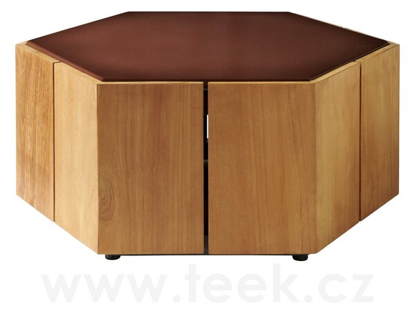 Tribu Konferenční stolek Hexagon, Tribu, 69x31 cm, rám teak, deska glazovaný lávový kámen barva linen