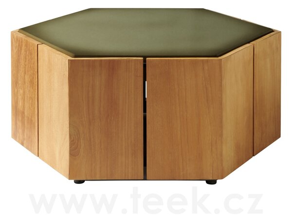 Tribu Konferenční stolek Hexagon, Tribu, 69x31 cm, rám teak, deska glazovaný lávový kámen barva linen