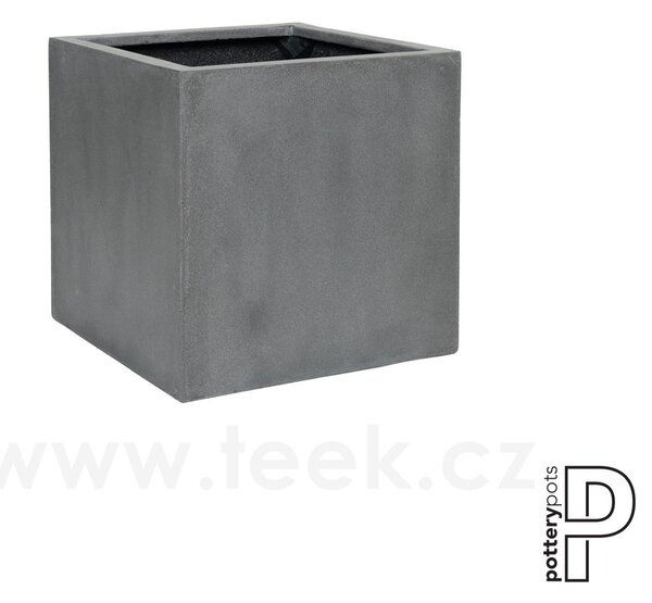 Pottery Pots Venkovní květináč čtvercový Block M, Grey (barva šedá), kolekce Natural, kompozit Fiberstone, d 40 cm x š 40 cm x v 40 cm, objem cca 62 l