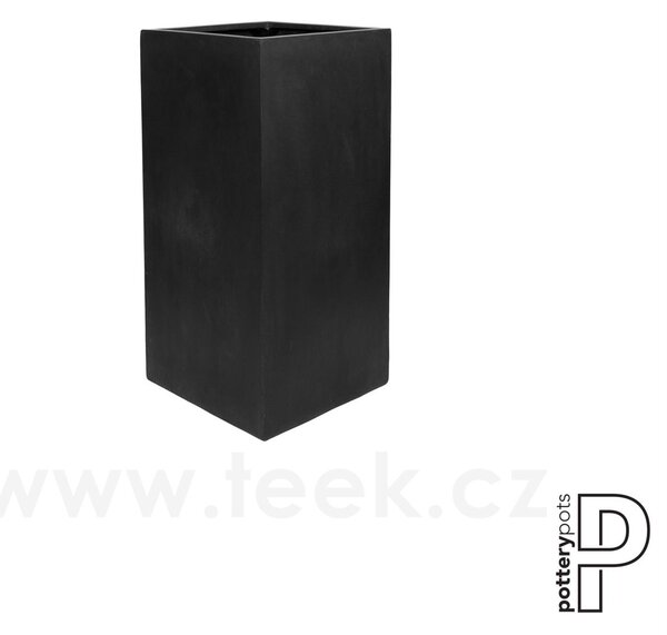 Pottery Pots Venkovní květináč obdélníkový Bouvy L, Black (barva černá), kolekce Natural, kompozit Fiberstone, d 40 cm x š 40 cm x v 80 cm, objem cca 128 l