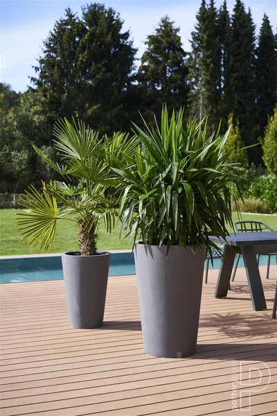 Pottery Pots Venkovní květináč kulatý Belle M, Grey (barva šedá), kolekce Natural, kompozit Fiberstone, průměr 47 cm x v 70 cm, objem cca 88 l