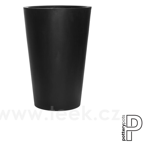 Pottery Pots Venkovní květináč kulatý Belle L, Black (barva černá), kolekce Natural, kompozit Fiberstone, průměr 60 cm x v 90 cm, objem cca 183 l