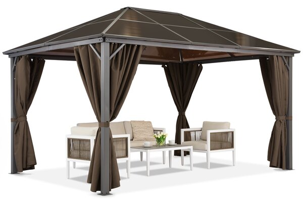 Zahradní altán Milos 3x4m s moskytiérou a hnědými závěsy Garden Point