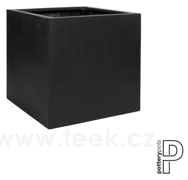 Pottery Pots Venkovní květináč čtvercový Block L, Black (barva černá), kolekce Natural, kompozit Fiberstone, d 50 cm x š 50 cm x v 50 cm, objem cca 121 l