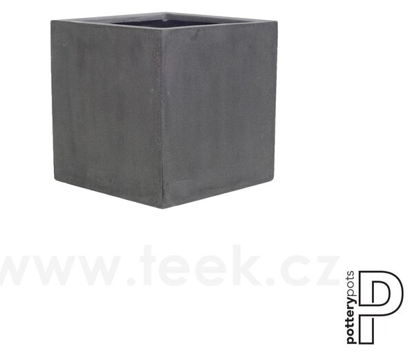 Pottery Pots Venkovní květináč čtvercový Block S, Grey (barva šedá), kolekce Natural, kompozit Fiberstone, d 30 cm x š 30 cm x v 30 cm, objem cca 26 l