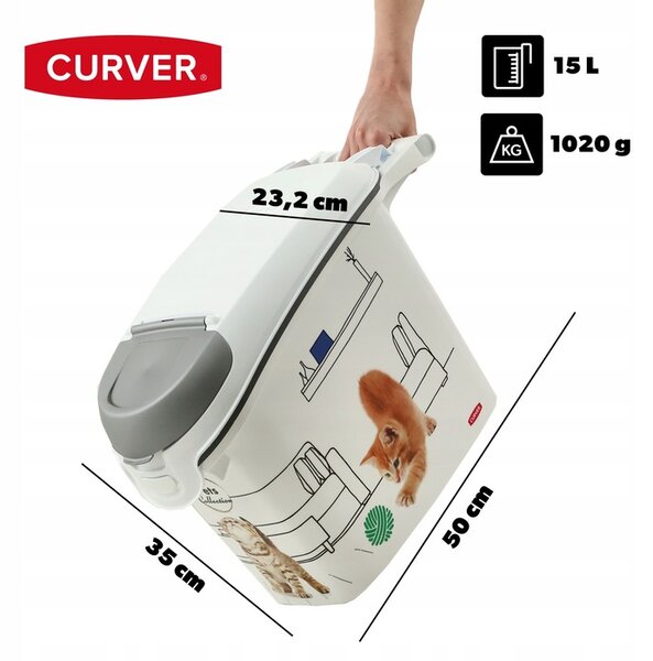 CURVER Kontejner a úložný box na granule pro kočky, 15l/6kg CAT