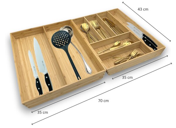 Kesper Organizér do šuplíku, příborník + na kuchyňské nářadí bambusový KESP 70 x 43 cm (SADA)