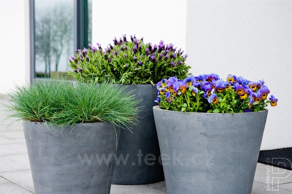 Pottery Pots Venkovní květináč kulatý Bucket XS, Grey (barva šedá), kolekce Natural, kompozit Fiberstone, průměr 40 cm x v 35 cm, objem cca 33 l