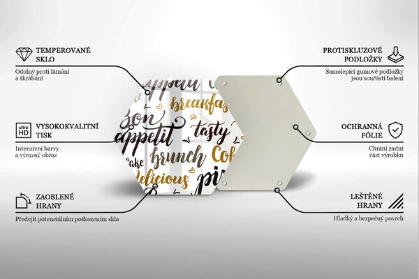 Skleněná krájecí deska Titulky bon appetit