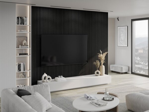 Mexen Lam-B, akustické stěnové lamely 275 × 30 cm, HDF deska 4 mm, technická dýha, dub černý stříbřitý, S100-275307-3015-025
