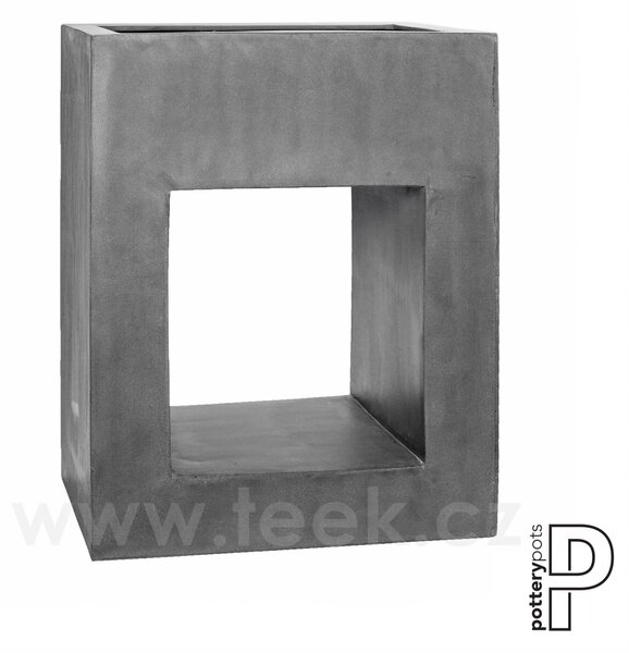 Pottery Pots Venkovní květináč čtvercový Hole in one, Grey (barva šedá), kolekce Natural, kompozit Fiberstone, d 80 cm x š 49,5 cm x v 100 cm, objem cca 396 l