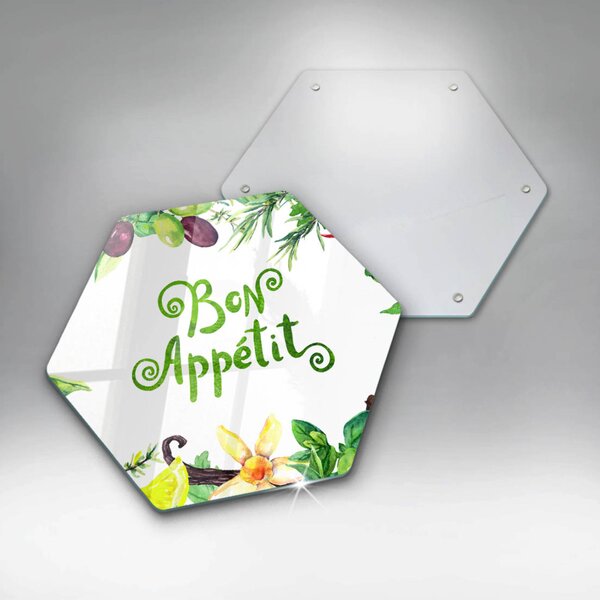Skleněná krájecí deska Bon appetit nápis