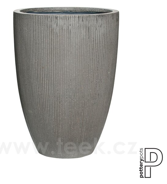 Pottery Pots Venkovní květináč kulatý Ben L, Dark Grey (barva tmavě šedá, svislé pruhy), kolekce Ridged, materiál Ficonstone, průměr 40 cm x v 55 cm, objem cca 54 l