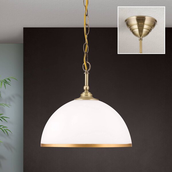 ORION Závěsné světlo Old Lamp, řetězový závěs, 1 zdroj, stmívatelný, Mosaz / zlato, Obývací pokoj / jídelna, Sklo, Starožitný