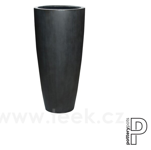 Pottery Pots Venkovní květináč kulatý Dax L, Charcoal Cement (barva tmavě šedá), kolekce Cement, materiál Ficonstone, průměr 37 cm x v 80 cm, objem cca 32 l
