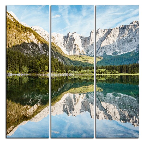 Obraz na plátně - Alpské štíty odrážející se v klidném jezeře - čtverec 3157B (75x75 cm)