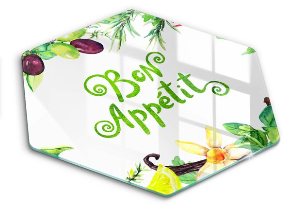 Skleněná krájecí deska Bon appetit nápis