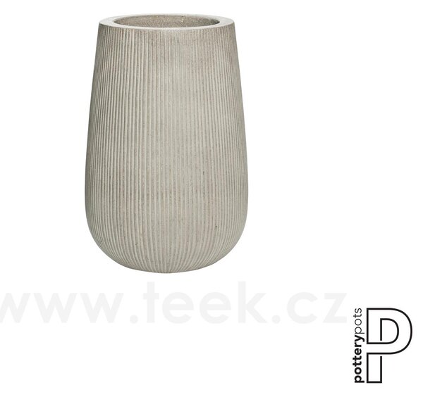 Pottery Pots Venkovní květináč kulatý Patt high S, Light Grey (barva světlešedá, svislé pruhy), kolekce Ridged, materiál Ficonstone, průměr 29 cm x v 43 cm, objem cca 24 l