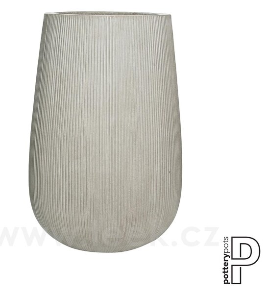 Pottery Pots Venkovní květináč kulatý Patt high M, Light Grey (barva světle šedá, svislé pruhy), kolekce Ridged, materiál Ficonstone, průměr 44 cm x v 66 cm, objem cca 83 l