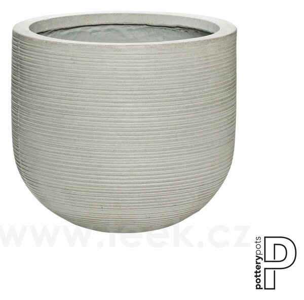 Pottery Pots Venkovní květináč kulatý Cody M, Light Grey (barva světlešedá, vodorovné pruhy), kolekce Ridged, materiál Ficonstone, průměr 35 cm x v 31 cm, objem cca 26 l