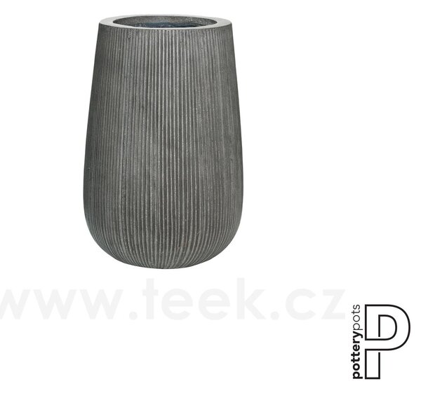 Pottery Pots Venkovní květináč kulatý Patt high S, Dark Grey (barva tmavě šedá, svislé pruhy), kolekce Ridged, materiál Ficonstone, průměr 29 cm x v 43 cm, objem cca 24 l