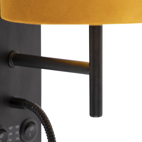 Nástěnná lampa černá s sametovým žlutým stínítkem - Stacca