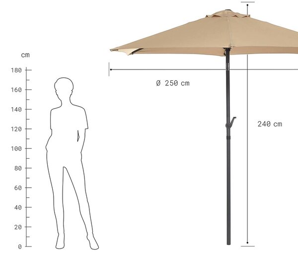 SIESTA Slunečník s klikou, průměr 2,5 m - béžová