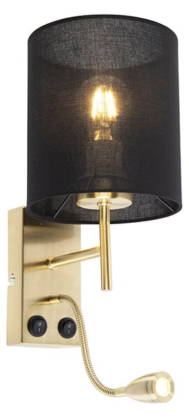 Art deco nástěnná lampa zlatá s bavlněným černým odstínem - Stacca