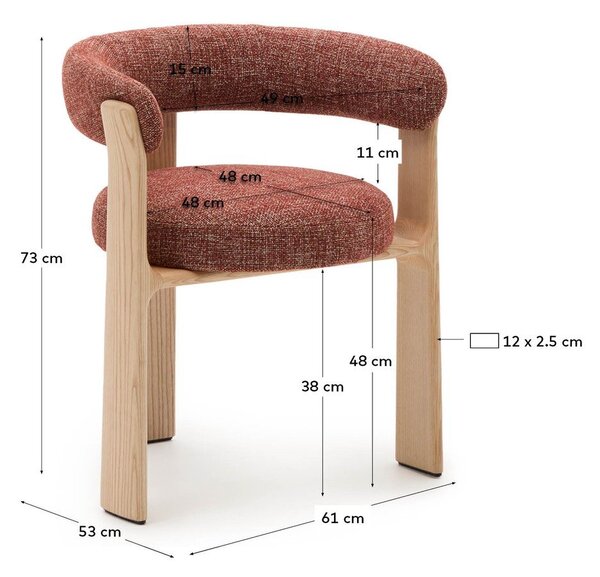 Jídelní křeslo s područkami z jasanového dřeva v přírodní barvě/v terakotové barvě Granite – Kave Home