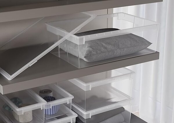 ADEO Úložný box s víkem, transparentní, na ložní prádlo TERRY 22l - 38 x 52 x 14 cm