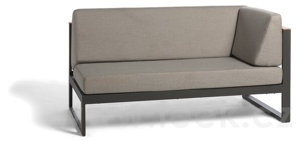 Diphano Hliníkový levostranný modulový díl Landscape Teak, Diphano, 150x80x78 cm, rám hliník barva šedočerná (lava) a teak, polstrování venkovní tkanina barva hnědá (melé)