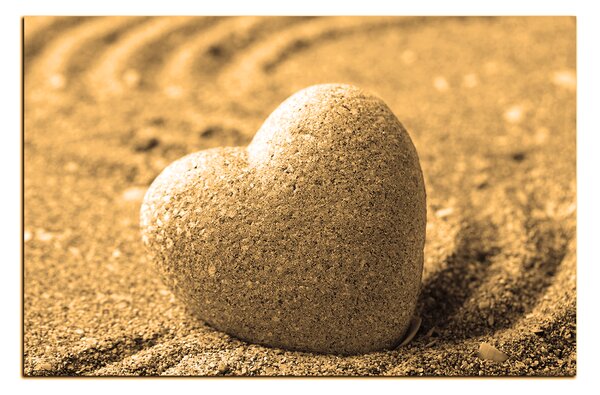 Obraz na plátně - Kámen ve tvaru srdce na písku 1161FA (60x40 cm)