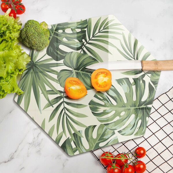 Skleněná deska do kuchyně Ilustrace monstera listy