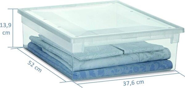 ADEO Úložný box s víkem, transparentní, na ložní prádlo TERRY 22l - 38 x 52 x 14 cm