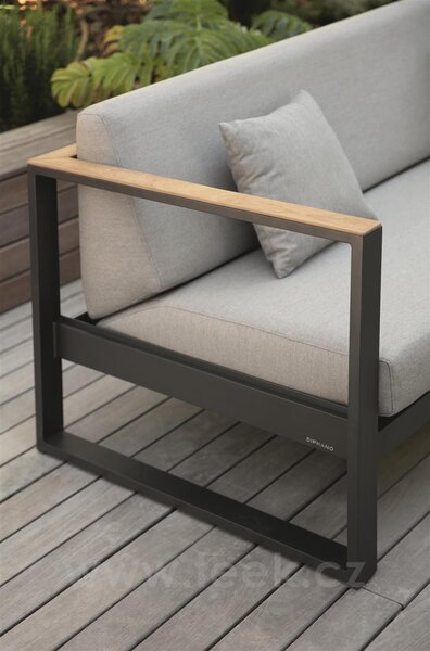 Diphano Hliníkový pravostranný modulový díl Landscape Teak, Diphano, 150x80x78 cm, rám hliník barva šedočerná (lava) a teak, polstrování venkovní tkanina barva hnědá (melé)