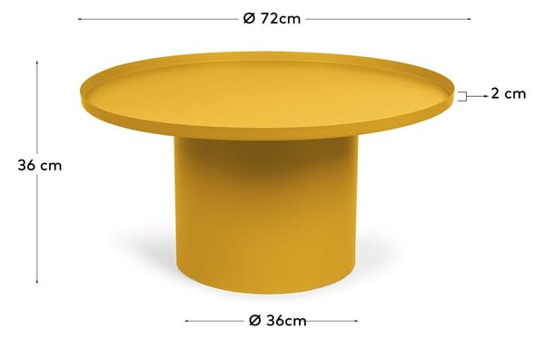Kovový kulatý konferenční stolek v hořčicové barvě ø 72 cm Fleksa – Kave Home