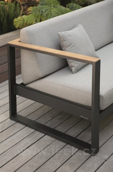 Diphano Hliníkový levostranný modulový díl Landscape Teak, Diphano, 150x80x78 cm, rám hliník barva šedočerná (lava) a teak, polstrování venkovní tkanina barva hnědá (melé)